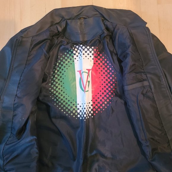 Men's XL Faux Leather Collared Navy Jacket With Pockets - Picture 2 of 6